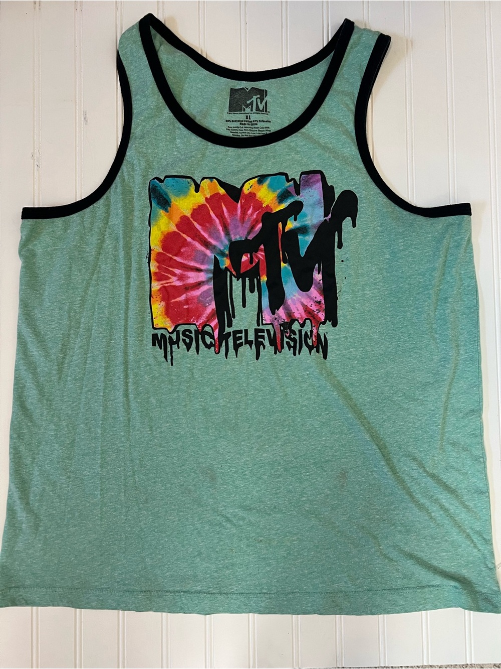 MTV 80s Green Drippy Tie Dye Logo Men’s Muscle Tank Size XL
